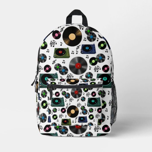 Muzieknoten, platenalbums en spelers bedrukte rugzak (Voorkant)