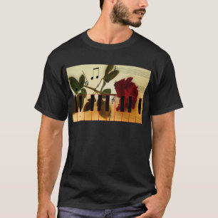 Muzieknoten rode rozenroze bloesem t-shirt