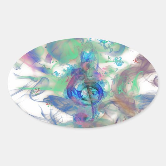 Muzieknoten roken, kleurrijk afbeelding ovale sticker (Voorkant)