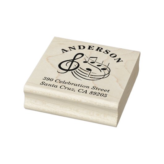 Muzieknoten Ronde familienaam Retouradres Rubberstempel (Stempel)