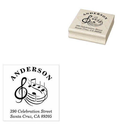 Muzieknoten Ronde familienaam Retouradres Rubberstempel (Gestempeld)