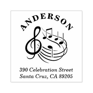 Muzieknoten Ronde familienaam Retouradres Rubberstempel