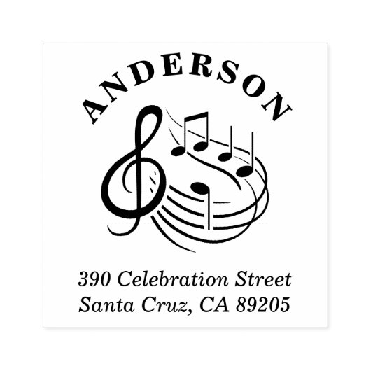 Muzieknoten Ronde familienaam Retouradres Rubberstempel (Afrduk)