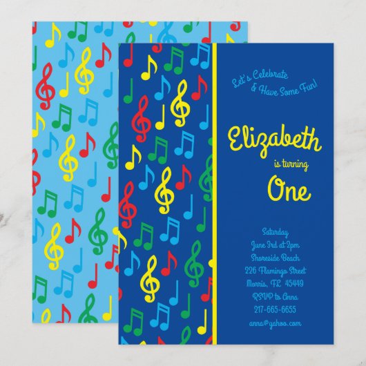 Muzieknoten Schattigee Kinder 1e verjaardag Kaart (Voorkant / Achterkant)