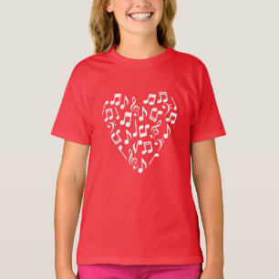Muzieknoten Shirt hart (rood en wit)