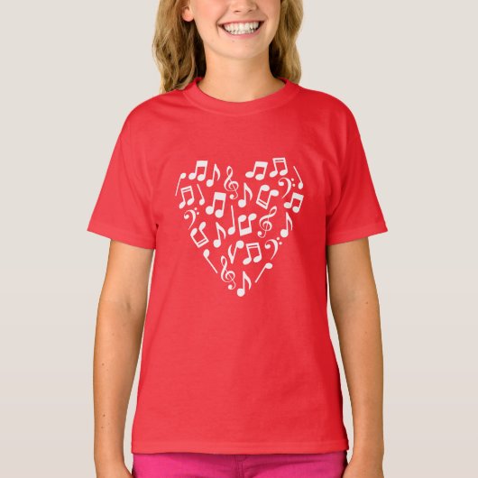Muzieknoten Shirt hart (rood en wit) (Voorkant)