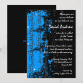 muzieknoten Stars Bar Mitzvah Invitation blue Kaart (Voorkant / Achterkant)