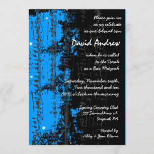 muzieknoten Stars Bar Mitzvah Invitation blue Kaart