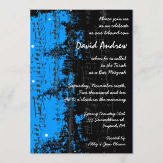muzieknoten Stars Bar Mitzvah Invitation blue Kaart