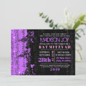 Muzieknoten Stars Bar Mitzvah Invitation Violet Kaart (Staand voorkant)