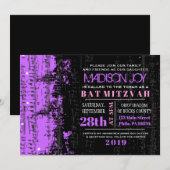 Muzieknoten Stars Bar Mitzvah Invitation Violet Kaart (Voorkant / Achterkant)
