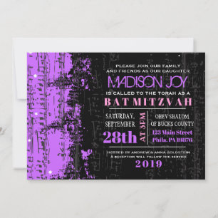 Muzieknoten Stars Bar Mitzvah Invitation Violet Kaart