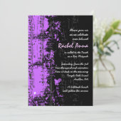 Muzieknoten Stars Bat Mitswa Invitation paarse Kaart (Staand voorkant)