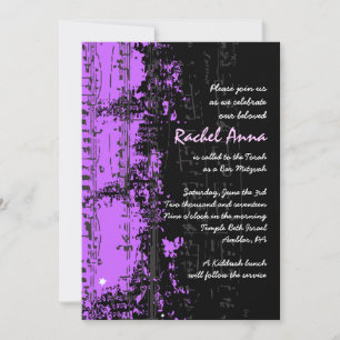 muzieknoten Stars Bat Mitzvah Invitation paars Kaart