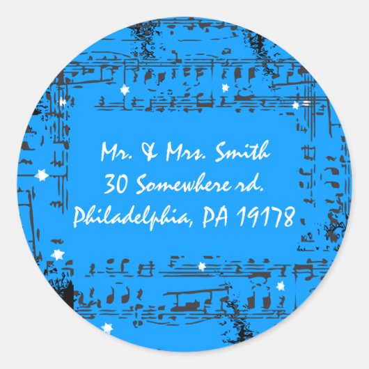 Muzieknoten Sticker Antwoordzegel RSVP (Voorkant)