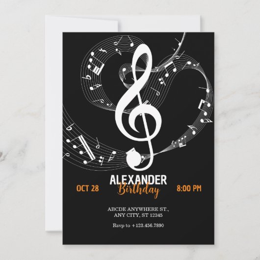 Muzieknoten symfonie-uitnodiging kaart (Voorkant)