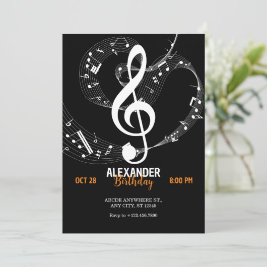Muzieknoten symfonie-uitnodiging kaart (Staand voorkant)