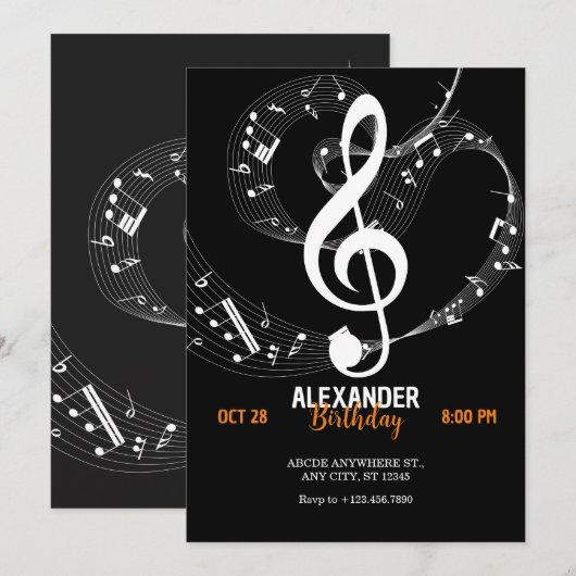 Muzieknoten symfonie-uitnodiging kaart (Voorkant / Achterkant)
