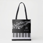 Muzieknoten Toetsenbord Monogram Naam Aangepaste k Tote Bag (Voorkant)