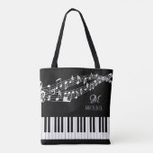Muzieknoten Toetsenbord Monogram Naam Aangepaste k Tote Bag (Achterkant)