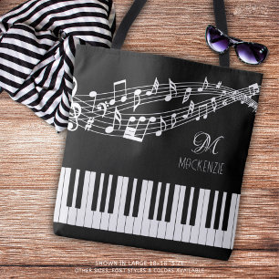 Muzieknoten Toetsenbordnaam Monogram Aangepaste kl Tote Bag