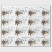 Muzieknoten Toonladder Blauwe Waterverf Bloemen  Cadeaupapier (Vlak)