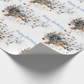 Muzieknoten Toonladder Blauwe Waterverf Bloemen  Cadeaupapier (Hoek)