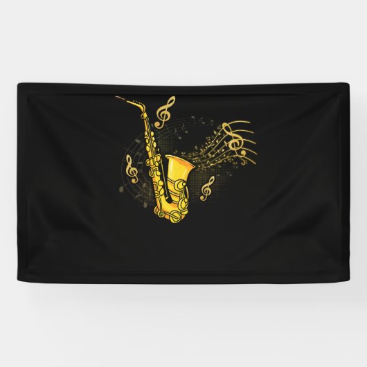 Muzieknoten Treble Clef Saxophonist Jazz Musician Spandoek (Horizontaal)