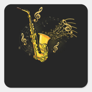 Muzieknoten Treble Clef Saxophonist Jazz Musician Vierkante Sticker