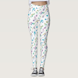 Muzieknoten van de regenboog van pasta's op witte leggings