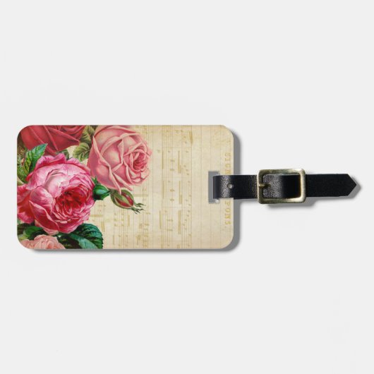  Muzieknoten van de Stijl met Rustic Flowers Bagagelabel (Voorkant horizontaal)