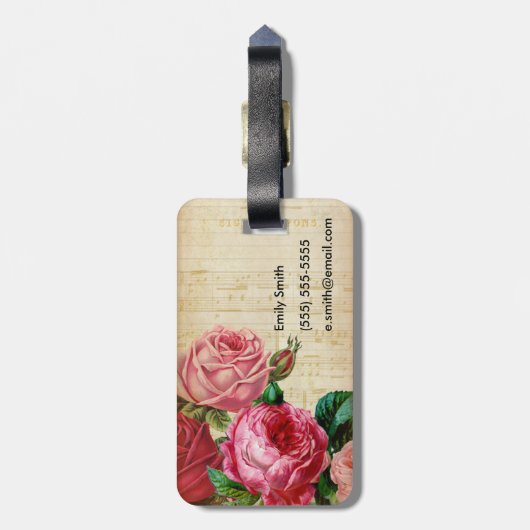 Muzieknoten van de Stijl met Rustic Flowers Bagagelabel (Achterkant verticaal)