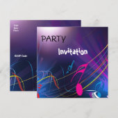 Muzieknoten van de uitnodigingspartij blauw kaart (Voorkant / Achterkant)