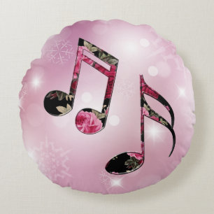 Muzieknoten van Floral Roze Snowflakes Rond Kussen