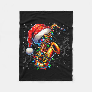 Muzieknoten Vioolsleutel Kerst Saxofoon Jazz M Fleece Deken