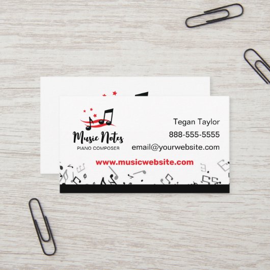 Muzieknoten-Visitekaartje Visitekaartje (Voorkant / Achterkant in situ)