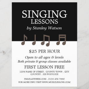 Muzieknoten, vocalistisch lessons Adverteren broch Flyer
