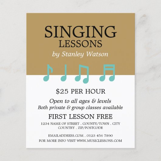 Muzieknoten, vocalistische lessen Adverteren Flyer (Voorkant)
