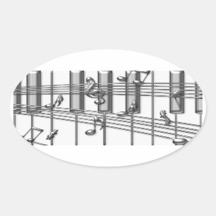 Muzieknoten voor pianotoetsenbord Silver Ovale Sticker
