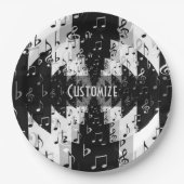 Muzieknoten voor zwarte en witte echo papieren bordje (Voorkant)