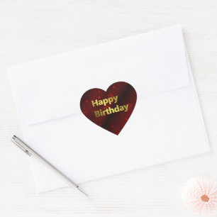 muzieknoten vrolijk verjaardag goud in rood hart sticker