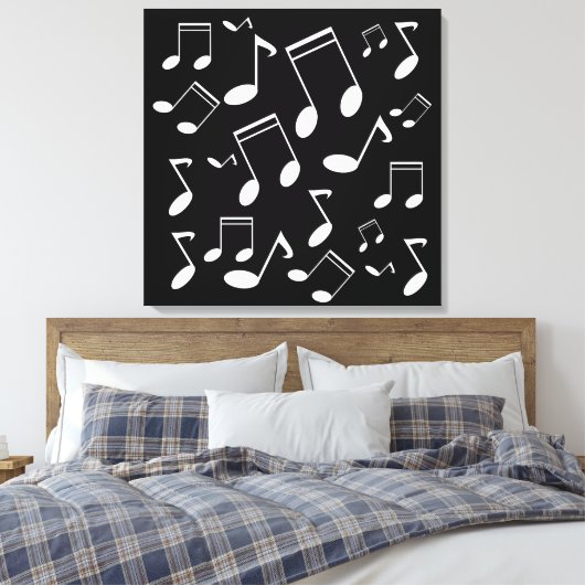 Muzieknoten wit canvas afdruk (Insitu (Slaapkamer))