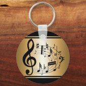 Muzieknoten, zwart en goud, in ovale vorm sleutelhanger (Voorkant)