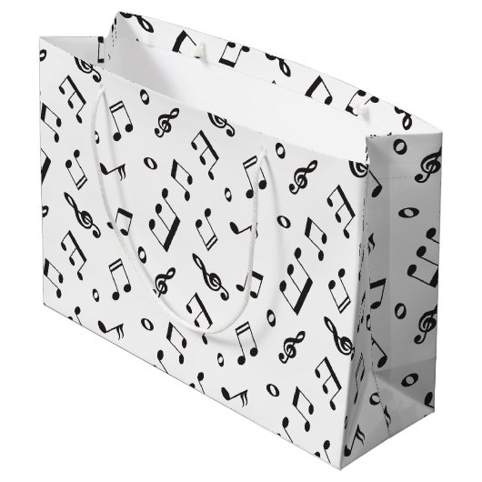Muzieknoten zwart en wit groot cadeauzakje (Achterkant Gekanteld)