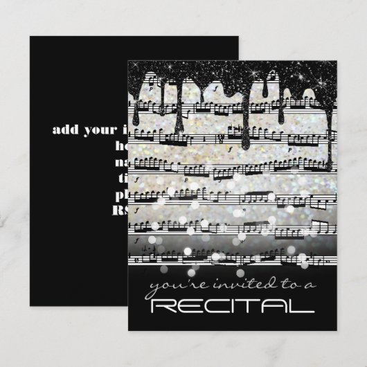 muzieknoten zwart en wit recital kaart (Voorkant / Achterkant)