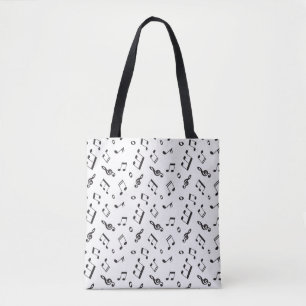 Muzieknoten zwart en wit tote bag