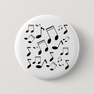 Muzieknoten zwart ronde button 5,7 cm