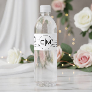 Muzieknoten Zwart & Wit Monogram Huwelijk Waterfles Etiket