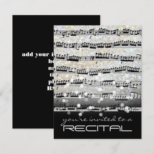 muzieknoten zwart-wit overweging uitnodiging (Voorkant / Achterkant)