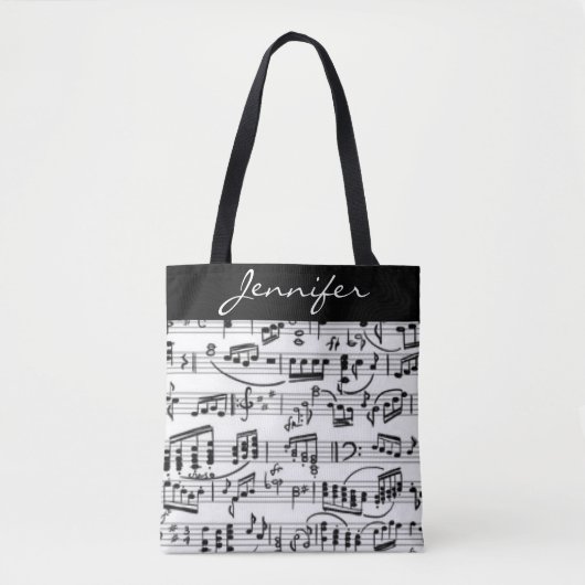 Muzieknoten zwart-wit tote bag (Voorkant)